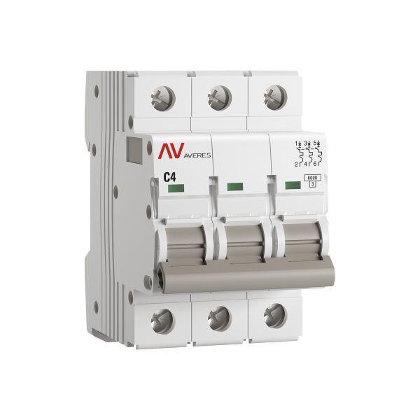 Выключатель автоматический модульный 3п C 4А 6кА AV-6 AVERES EKF mcb6-3-04C-av