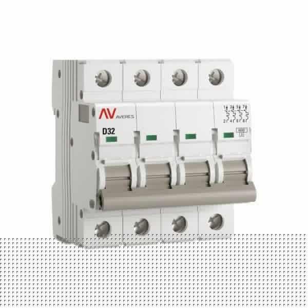 Выключатель автоматический модульный 4п D 32А 6кА AV-6 AVERES EKF mcb6-4-32D-av