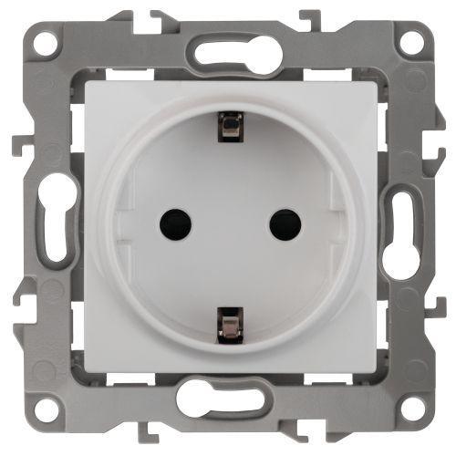 Розетка 1-м СП Эра12 12-2102-01 16А IP20 16AX 250В 2P+E Schuko защ. шторки механизм бел. Эра Б0014687