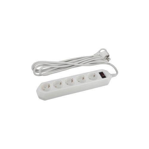 Удлинитель с сетевым фильтром 5х5м с заземл. 10А IP20 USF-5es-5m-W ПВС 3х0.75 с выкл. бел. Эра Б0019738