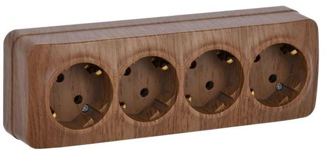 Розетка 4-м ОП GLORY РС24-3-ХД 16А с заземл. дуб IEK ERH41-K24-16