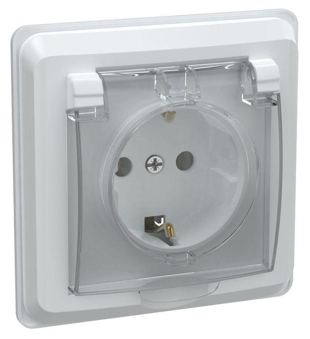 Розетка 1-м СП Вега РСбш10-3-ВБ 16А IP44 с заземл. защ. шторки с крышкой бел. IEK ERV16-K01-16-DM