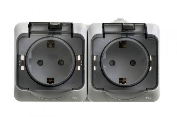 Розетка 2-м ОП Этюд 16А IP44 250В с заземл. защ. шторки сер. SE PA16-244C