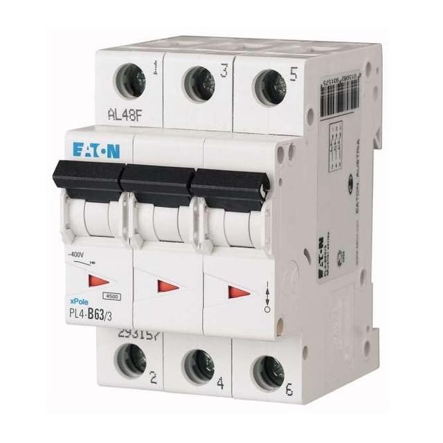 Выключатель автоматический модульный 3п C 50А 4.5кА PL4-C50/3 EATON 293165