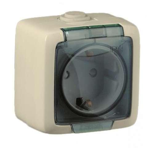 Розетка 1-м ОП Альфа 16А IP44 250В с заземл. без защ. шторок с крышкой сл. кость HEGEL РА16-211-01