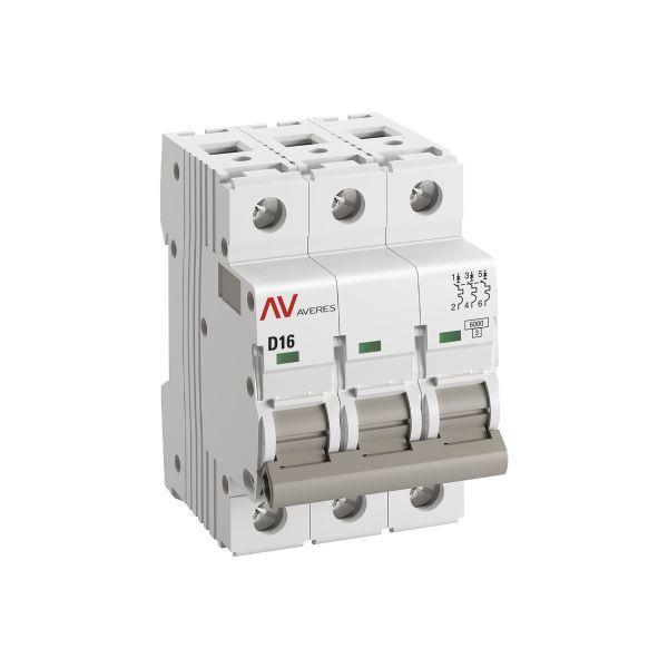 Выключатель автоматический модульный 3п D 16А 6кА AV-6 AVERES EKF mcb6-3-16D-av