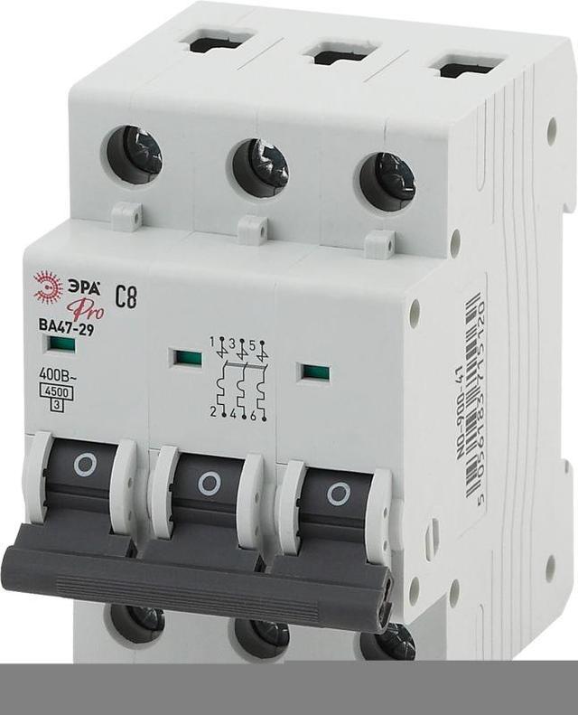 Выключатель автоматический модульный 3п C 8А ВА47-29 Pro NO-900-41 ЭРА Б0031773