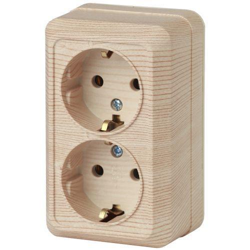 Розетка 2-м ОП Quadro 2-204-11 16А IP20 250В 2х2P+E Schuko сосна Intro Б0053807