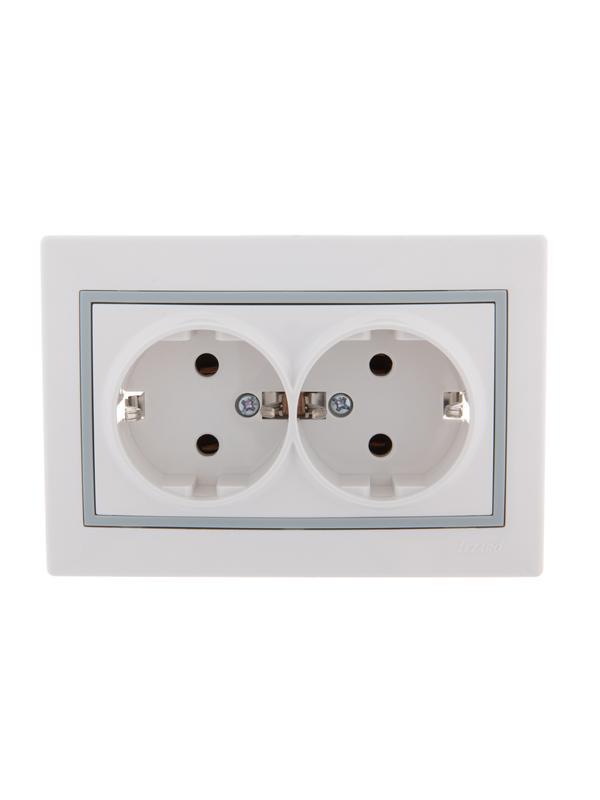 Розетка 2-м СП Mira 16А IP20 с заземл. с сер. вставкой керамика бел. LEZARD 701-0215-127